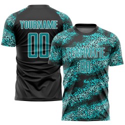 Sublimation Custom Teal-Black Soccer Teal Uniform Jersey