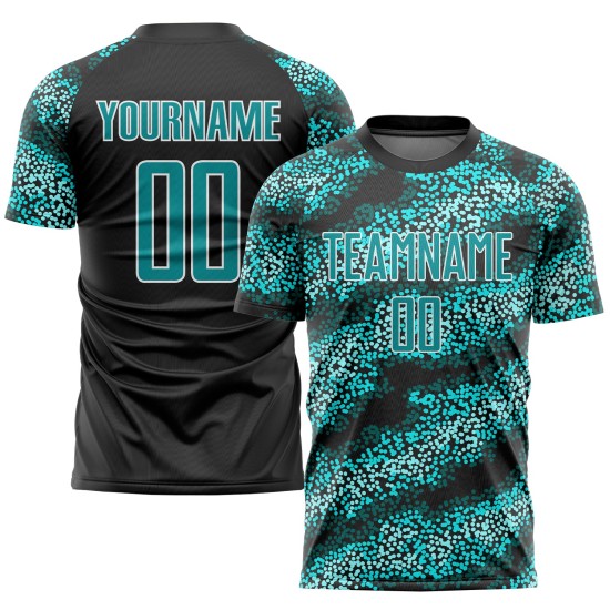 Sublimation Custom Teal-Black Soccer Teal Uniform Jersey
