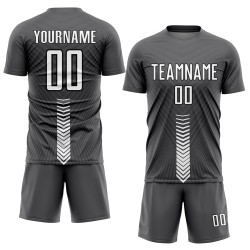White-Black Soccer Steel Custom Sublimation Gray Shapes Uniform Jersey Arrow
