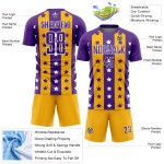 Purple Soccer Stripes Stars Uniform Gold-White Custom Jersey And Sublimation Purple Soccer Stripes Stars Uniform Gold-White Custom Jersey And Sublimation