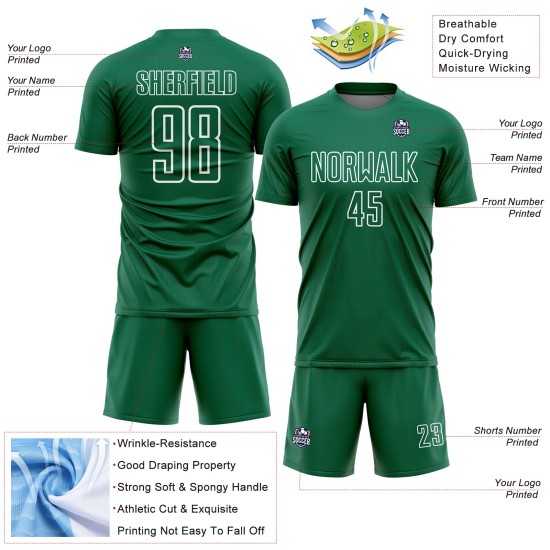 Green Custom Uniform Jersey Sublimation Kelly White Geometric Soccer Shape