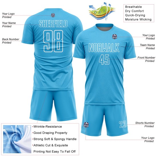 Shape Sublimation Blue Sky Uniform Jersey Custom White Geometric Soccer