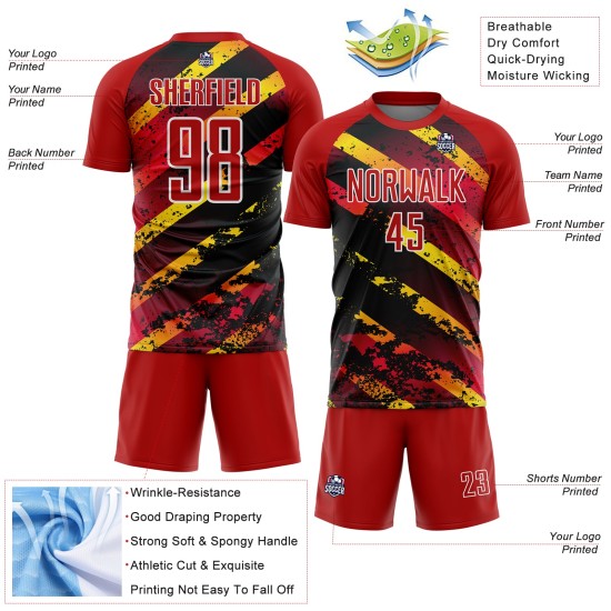 Gold-Black Splash Red Custom Jersey Sublimation Uniform Soccer