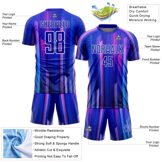 Royal Abstract Jersey Soccer Sublimation Custom Lines Pink-White Uniform