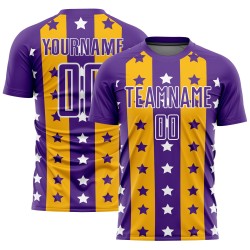 Purple Soccer Stripes Stars Uniform Gold-White Custom Jersey And Sublimation