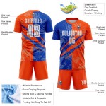 Sublimation Jersey Uniform Graffiti Thunder Custom Soccer Scratch Pattern Blue-Orange Sublimation Jersey Uniform Graffiti Thunder Custom Soccer Scratch Pattern Blue-Orange