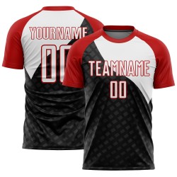 Uniform Jersey Sublimation Custom Curve Lines White-Red Black Soccer