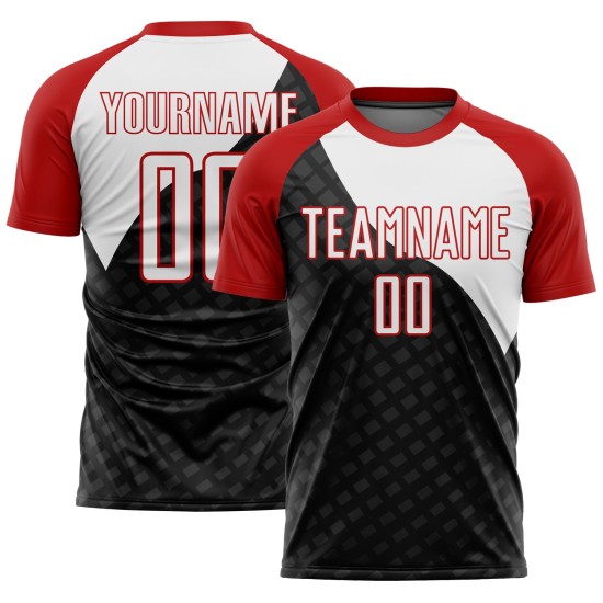 Uniform Jersey Sublimation Custom Curve Lines White-Red Black Soccer Uniform Jersey Sublimation Custom Curve Lines White-Red Black Soccer