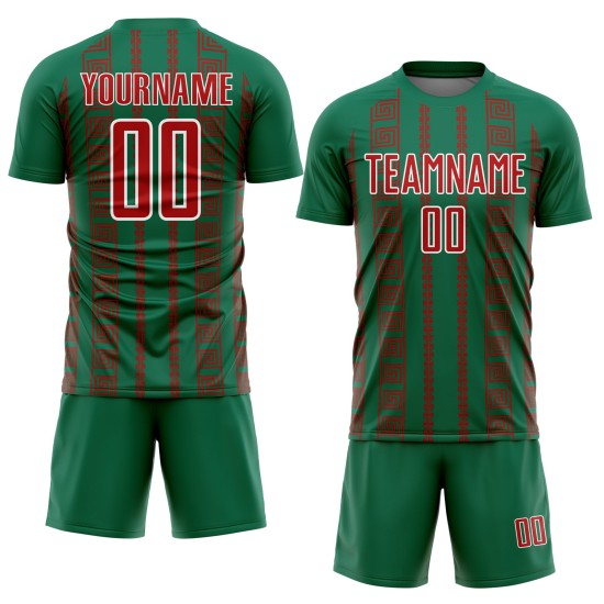 Kelly Red-White Uniform Soccer Geometric Green Sublimation Custom Shape Jersey