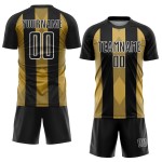 Soccer Old Black Sublimation Jersey Line Custom Gold-White Uniform Soccer Old Black Sublimation Jersey Line Custom Gold-White Uniform