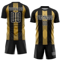 Soccer Old Black Sublimation Jersey Line Custom Gold-White Uniform Soccer Old Black Sublimation Jersey Line Custom Gold-White Uniform