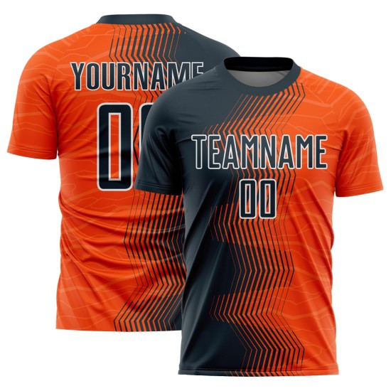Custom Gradient Arrow Jersey Soccer Orange Sublimation Navy-White Uniform Custom Gradient Arrow Jersey Soccer Orange Sublimation Navy-White Uniform
