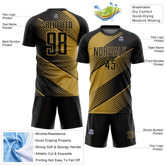 Soccer Gold Old Line Uniform Jersey Black Custom Sublimation Soccer Gold Old Line Uniform Jersey Black Custom Sublimation