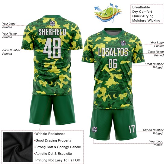 To Service Jersey Custom Green Sublimation Camo Uniform Salute White-Kelly Soccer