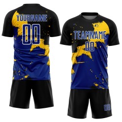Soccer Custom Royal-Yellow Uniform Black Jersey Spalsh Sublimation