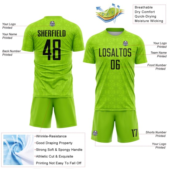 Soccer Sublimation Custom Jersey Geometric Green Black Shapes Uniform Neon