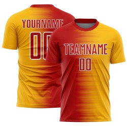 Jersey Line Uniform Custom Soccer Sublimation Red Gold-White Gradient