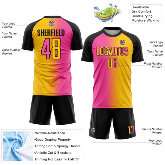 Custom Jersey Sublimation Soccer Gradient Fashion Uniform Pink-Black Yellow Custom Jersey Sublimation Soccer Gradient Fashion Uniform Pink-Black Yellow