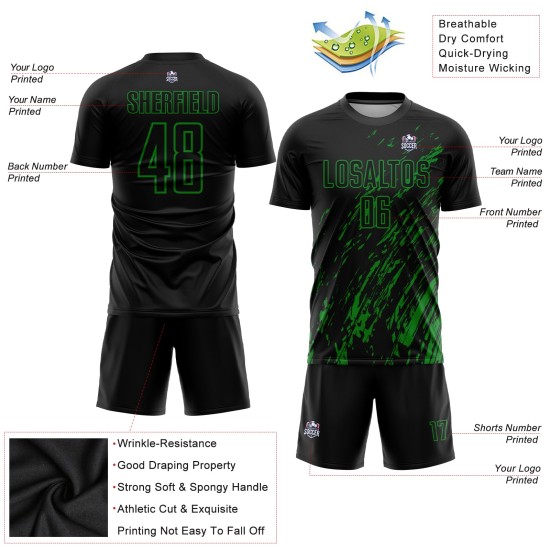 Green Custom Jersey Soccer Black Sublimation Grass Uniform Green Custom Jersey Soccer Black Sublimation Grass Uniform