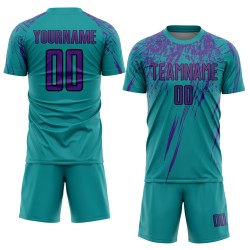 Jersey Custom Teal Sublimation Uniform Purple-Black Soccer