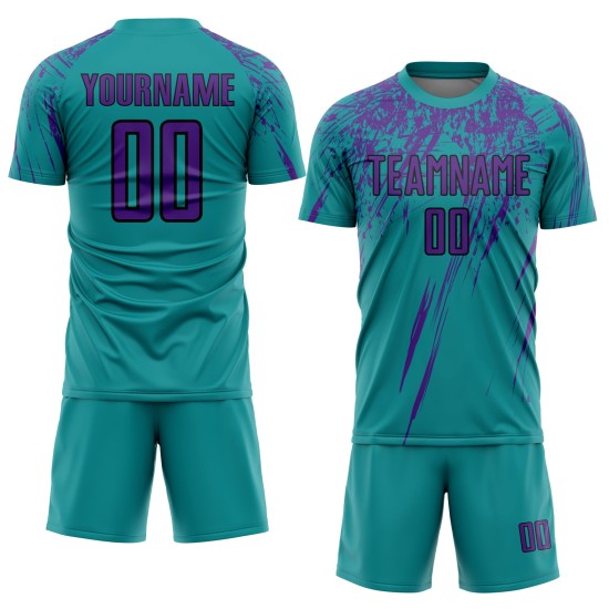 Jersey Custom Teal Sublimation Uniform Purple-Black Soccer