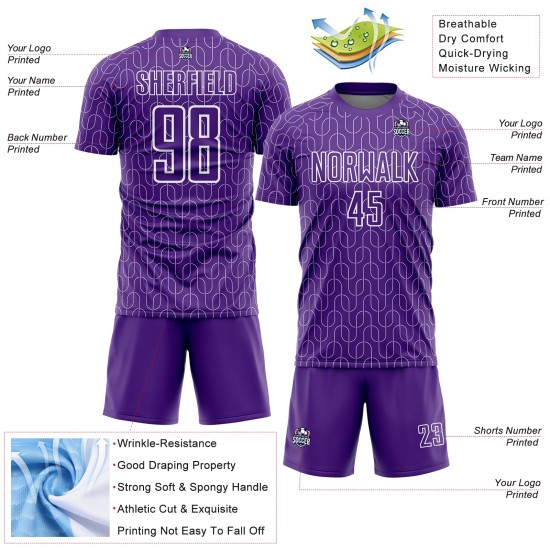 Soccer Geometric Uniform Pattern Sublimation Purple White Custom Jersey