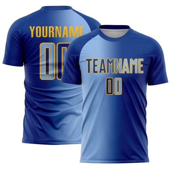 Light Blue-Gold Sublimation Jersey Royal Custom Soccer Uniform Gradient Fashion
