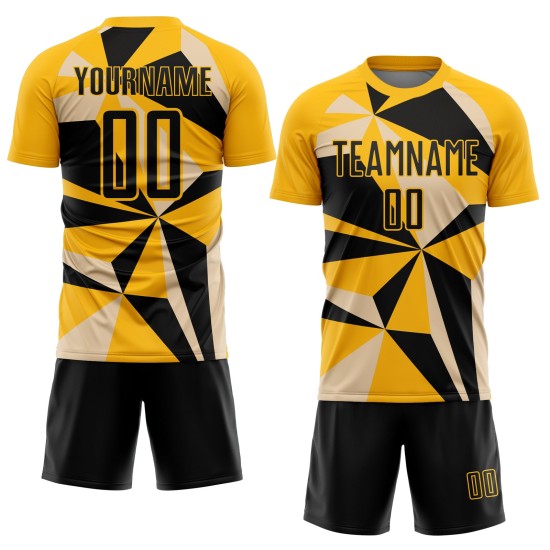 Uniform Geometric Gold Custom Pattern Jersey Sublimation Soccer Black