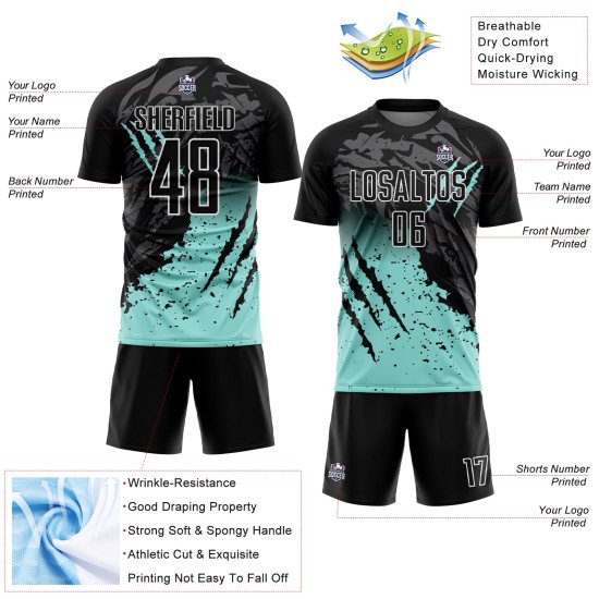 Sublimation Scratch Custom Blue-White Black Uniform Jersey Soccer Gradient Splash Ice Sublimation Scratch Custom Blue-White Black Uniform Jersey Soccer Gradient Splash Ice