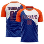 Sublimation Curve Soccer Custom Orange-White Royal Lines Uniform Jersey Sublimation Curve Soccer Custom Orange-White Royal Lines Uniform Jersey