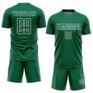 Green Custom Uniform Jersey Sublimation Kelly White Geometric Soccer Shape Green Custom Uniform Jersey Sublimation Kelly White Geometric Soccer Shape