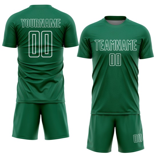 Green Custom Uniform Jersey Sublimation Kelly White Geometric Soccer Shape