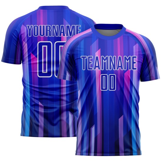 Royal Abstract Jersey Soccer Sublimation Custom Lines Pink-White Uniform