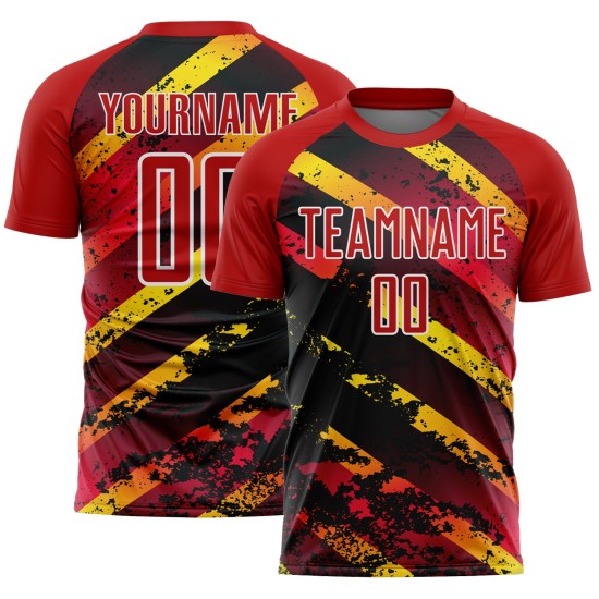 Gold-Black Splash Red Custom Jersey Sublimation Uniform Soccer
