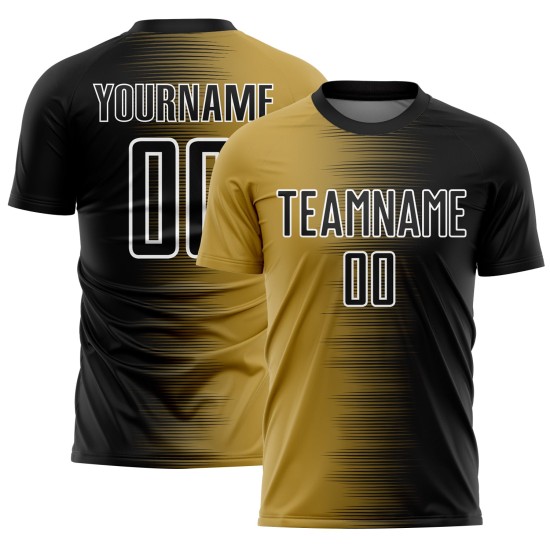 Black Sublimation Gold-White Jersey Gradient Uniform Soccer Old Line Custom Black Sublimation Gold-White Jersey Gradient Uniform Soccer Old Line Custom