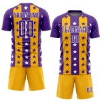 Purple Soccer Stripes Stars Uniform Gold-White Custom Jersey And Sublimation Purple Soccer Stripes Stars Uniform Gold-White Custom Jersey And Sublimation