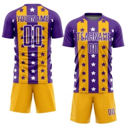 Purple Soccer Stripes Stars Uniform Gold-White Custom Jersey And Sublimation Purple Soccer Stripes Stars Uniform Gold-White Custom Jersey And Sublimation