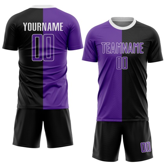 Purple-White Uniform Custom Sublimation Split Jersey Fashion Soccer Black Purple-White Uniform Custom Sublimation Split Jersey Fashion Soccer Black