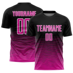 Black Deep Jersey Custom Uniform Sublimation Soccer Gradient Line Pink-White