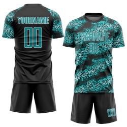 Sublimation Custom Teal-Black Soccer Teal Uniform Jersey