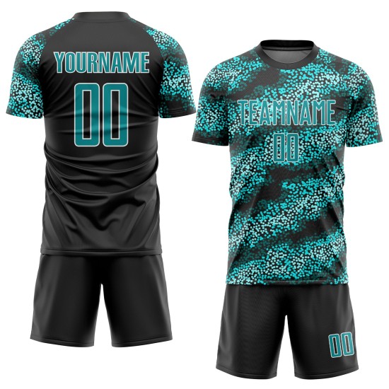 Sublimation Custom Teal-Black Soccer Teal Uniform Jersey