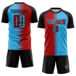 Sublimation Jersey Blue Soccer Red-Black Uniform Sky Gradient Fashion Custom