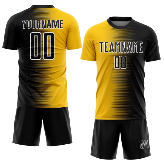 Soccer Uniform Sublimation Custom Black Gradient Line Yellow-White Jersey Soccer Uniform Sublimation Custom Black Gradient Line Yellow-White Jersey