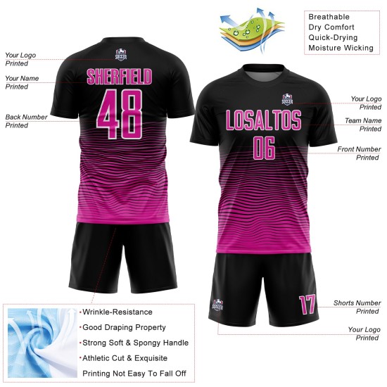 Black Deep Jersey Custom Uniform Sublimation Soccer Gradient Line Pink-White