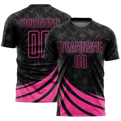 Custom Black Sublimation Uniform Shapes Jersey Pink Wind Soccer