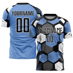 Custom Sublimation Uniform Black-White Blue Soccer Jersey Light