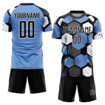 Custom Sublimation Uniform Black-White Blue Soccer Jersey Light Custom Sublimation Uniform Black-White Blue Soccer Jersey Light