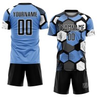 Custom Sublimation Uniform Black-White Blue Soccer Jersey Light Custom Sublimation Uniform Black-White Blue Soccer Jersey Light