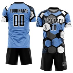 Custom Sublimation Uniform Black-White Blue Soccer Jersey Light Custom Sublimation Uniform Black-White Blue Soccer Jersey Light