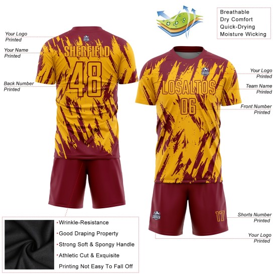 Custom Uniform Sublimation Jersey Soccer Crimson Gold Custom Uniform Sublimation Jersey Soccer Crimson Gold